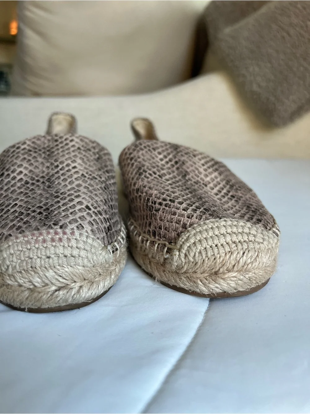 Sam Edelman Woven Snake-Print Espadrille Flats in Taupe size 8.5